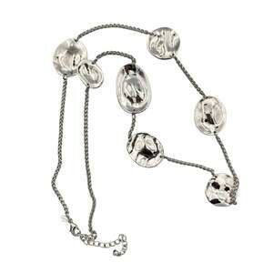 Chico’s Shiny Silver Tone Oval Wavy Textured Pendants Long Artisan Necklace